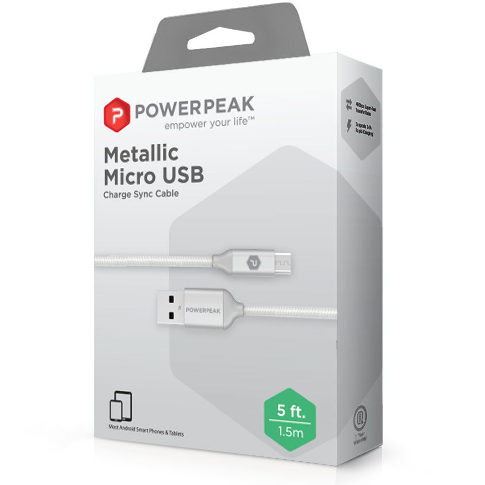 PowerPeak 6ft. Micro USB Charging Cable - Silver