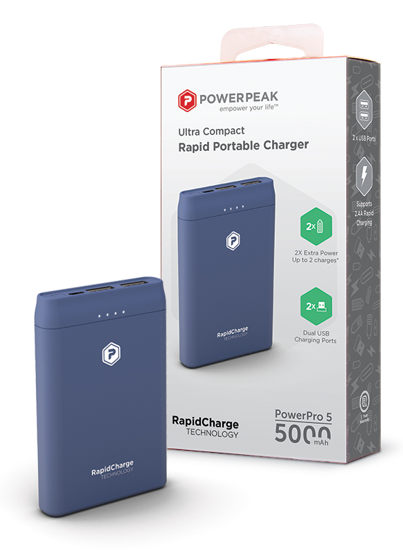 PowerPeak 5000mAh Portable charger {2 USB Charging Ports}  - Blue