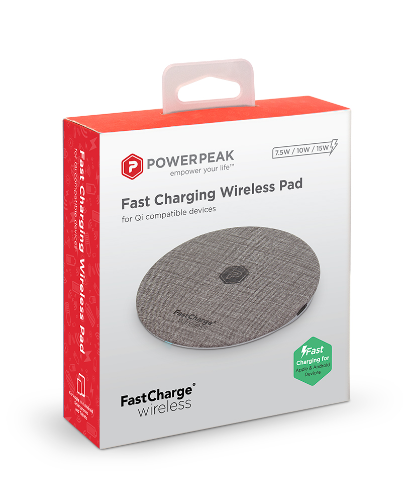 PowerPeak 15W Fast Charge Wireless Charging Pad (Adapter Included)