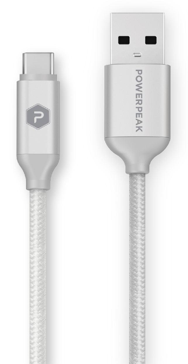 PowerPeak 6ft. Braided Nylon USB-A to USB Type-C Charge & Sync Cable - White/Silver