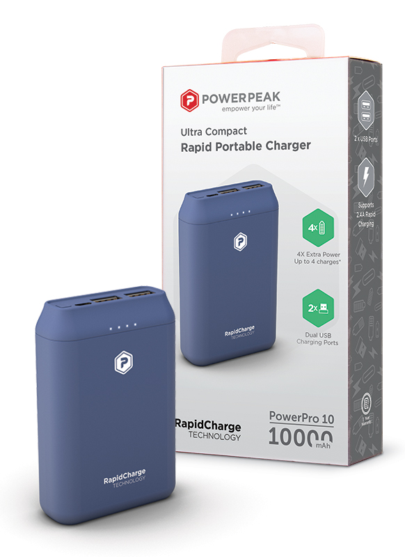 PowerPeak 10000mAh Portable charger {2 USB Charging Ports} - Blue