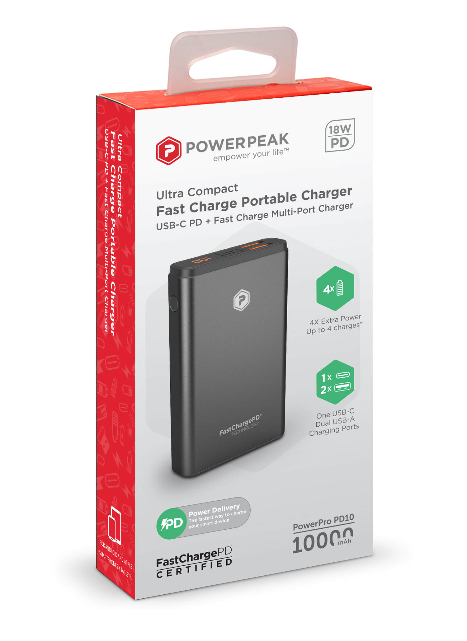 PowerPeak 10000mAh PD Fast Charge Portable Charger Dual USB- Black