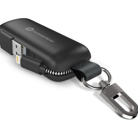 Black Ultra-portable Clip-on Charger with Integrated Lightning Cable