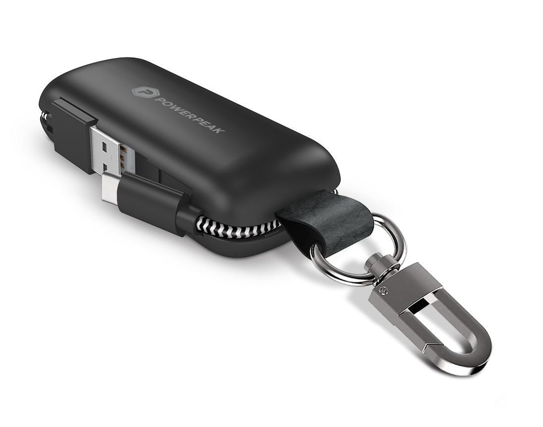 Black Ultra-portable Clip-on Charger with Integrated USB-C Cable