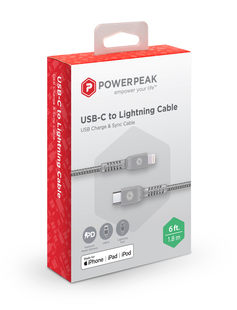 Powerpeak 6 ft. USB-C to Lightning Cable - Silver