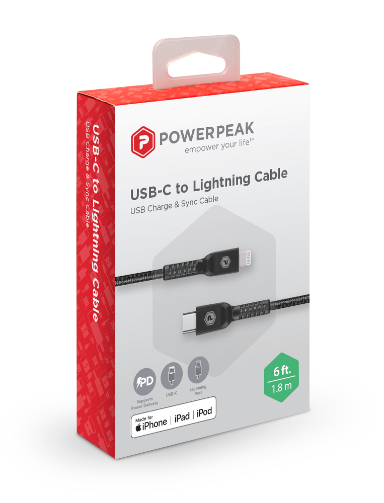 Powerpeak 6 ft. USB-C to Lightning Cable - Black