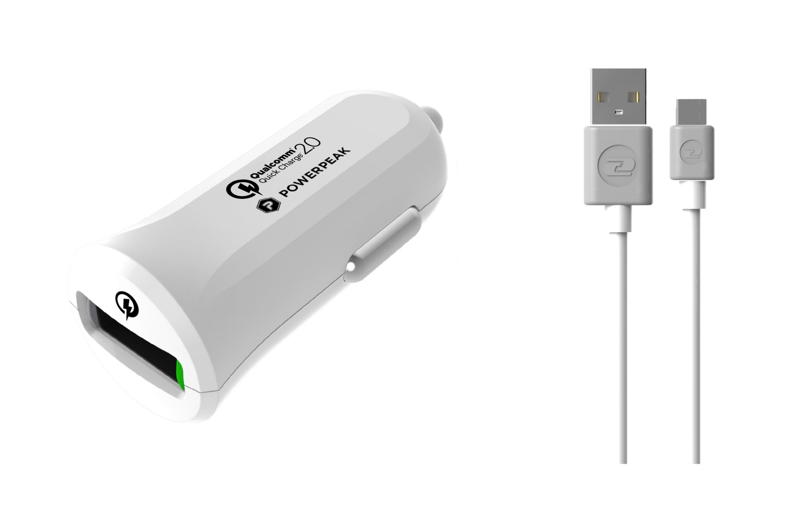 PowerPeak Adaptive Fast Charge™ 2.0 Car Charger with 4ft MicroUSB Cable (75% Faster)