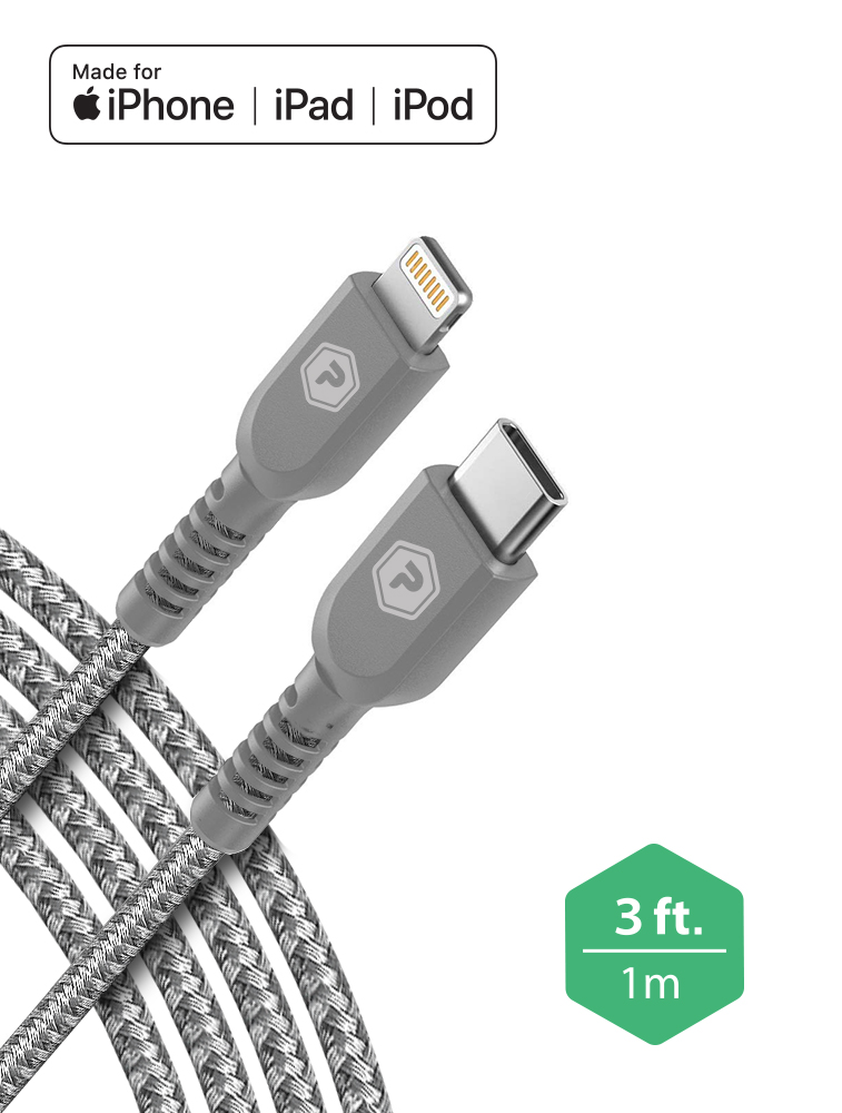 PowerPeak 3ft. Braided Nylon USB-C to Lightning Cable - Silver