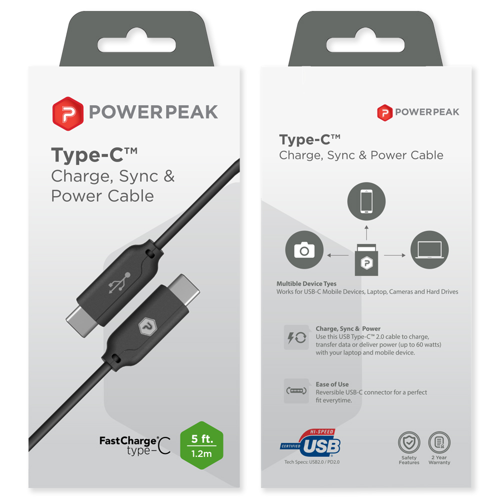 PowerPeak Type-C Charge and Sync Cable - 5 ft.