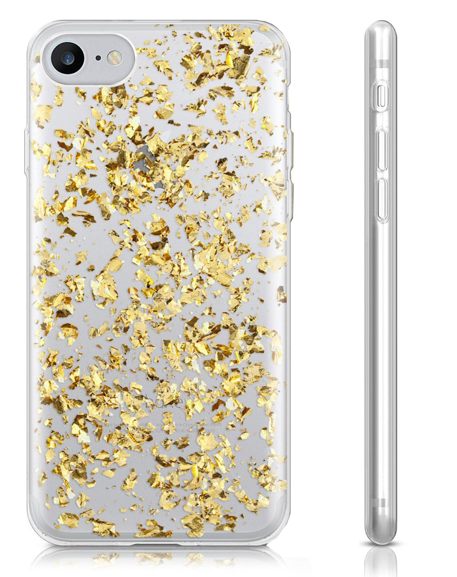 Clear case with gold glitter for iPhone 7 iPhone 8 iPhone SE2 iPhone SE3 cell phones