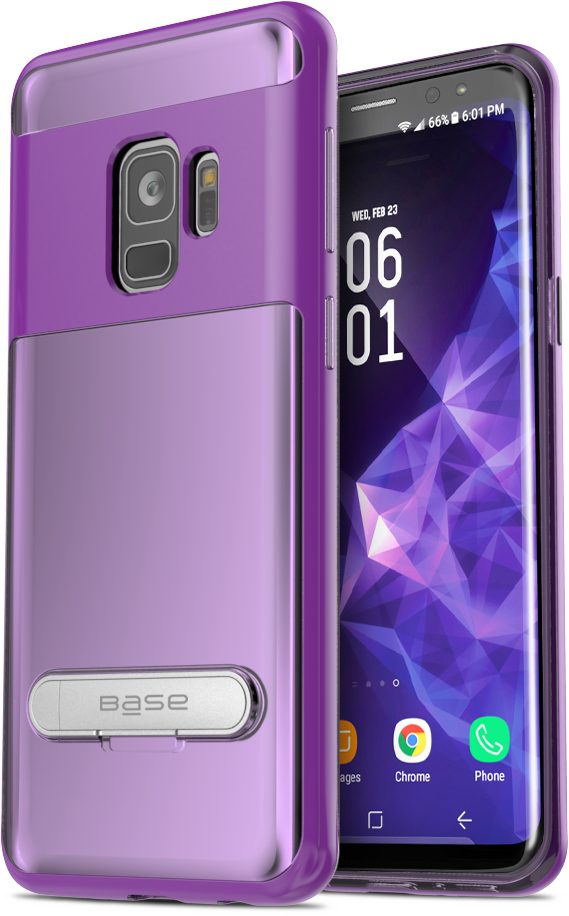 Base DuoHybrid - Reinforced  Protective Case w/ Kickstand for Galaxy S9 Plus - Clear/Purple