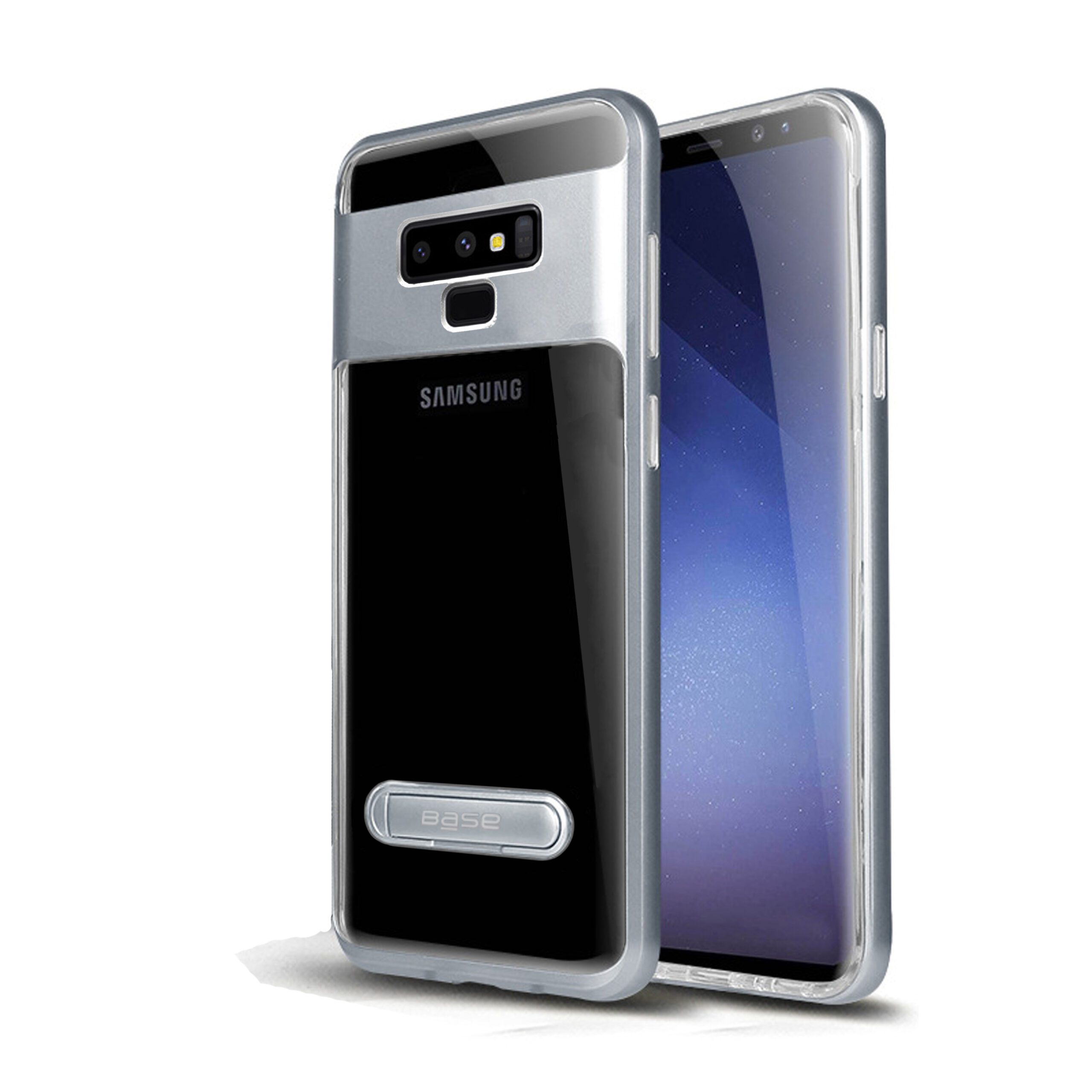 Clear case protector with silver designs and Kickstand for Samsung Note9 cell phones
