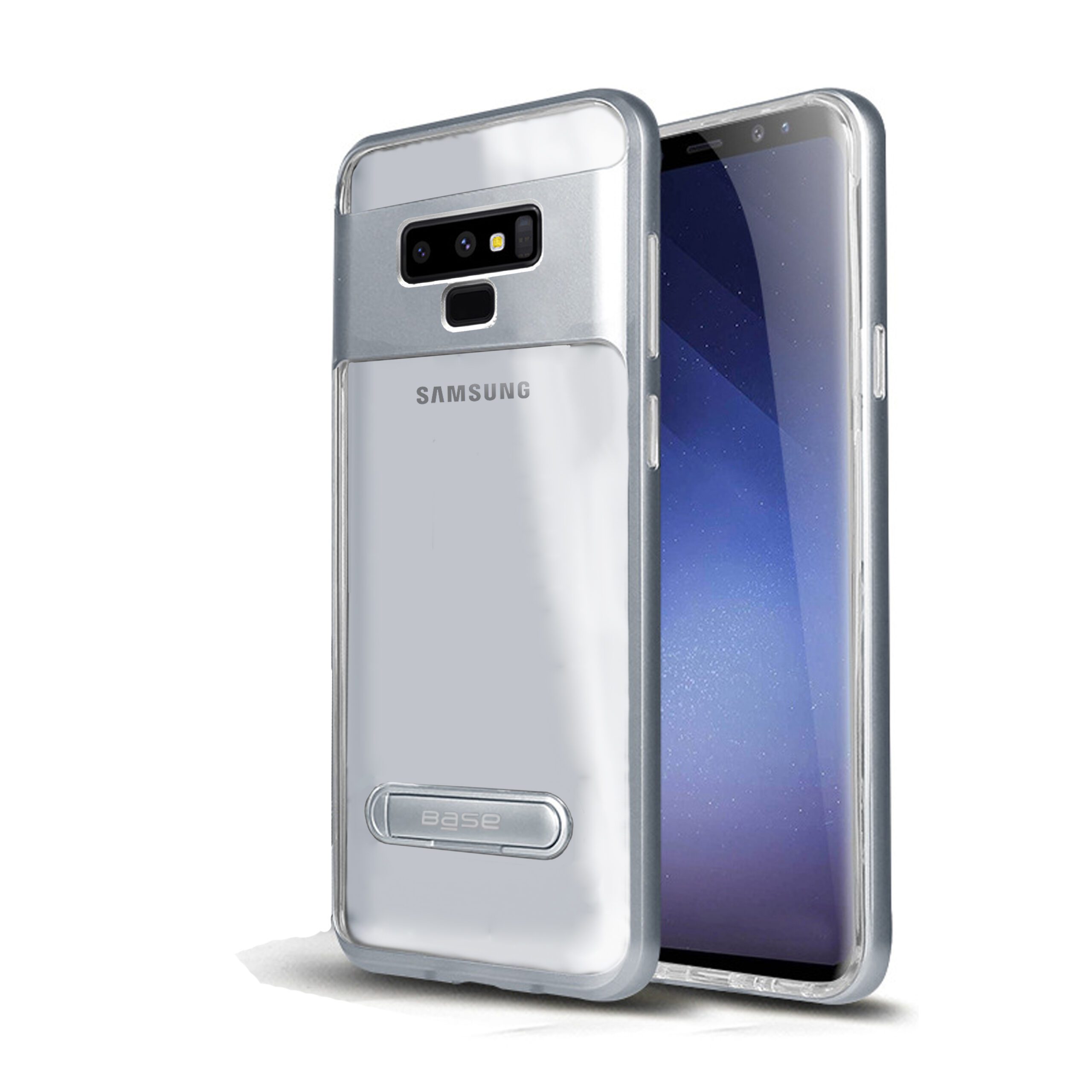 Base DuoHybrid - Reinforced  Protective Case w/ Kickstand for Samsung Note9 - Clear/Silver