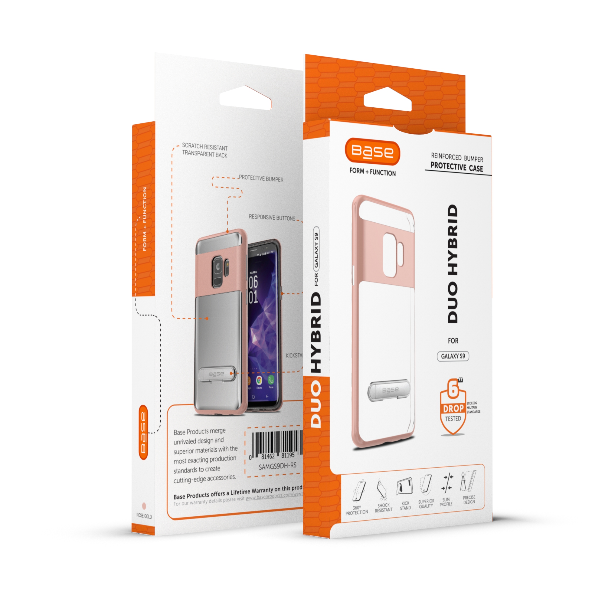 Base DuoHybrid - Reinforced  Protective Case w/ Kickstand for Galaxy S9 Plus - Clear/Rose Gold