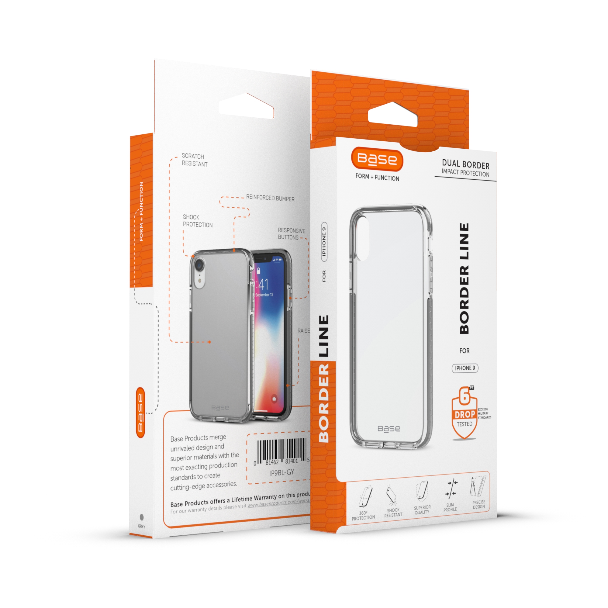 Base BORDERLINE - Dual Border Impact protection For iPhone XR - GREY