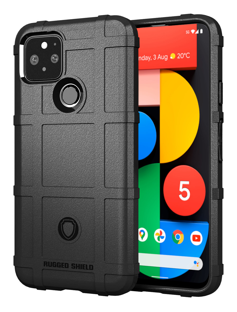 Black case protective with geometric design for Google Pixel 5 cell phones
