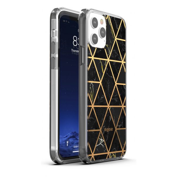 Marbled black case with gold geometric design for iPhone 12 Pro Max cell phones