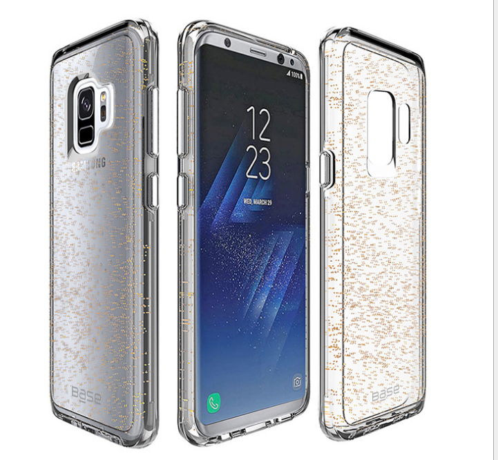 Base Crystal Shield - Reinforced Bumper Protective Case for Samsung S9 - Gold Glitter