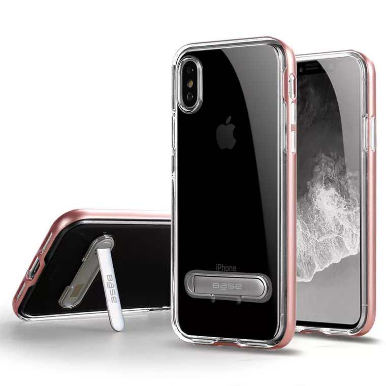 Base DuoHybrid - Reinforced  Protective Case w/ Kickstand for iPhone X  - Clear/Rose Gold