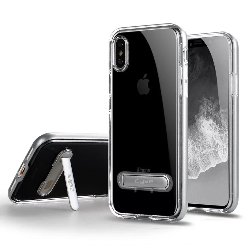 Base DuoHybrid - Reinforced  Protective Case w/ Kickstand for iPhone X  - Clear/Silver