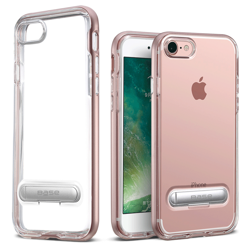 Clear case protector with rose gold edges and metallic Kickstand for iPhone SE2 & SE3 - 7/8 cell phones