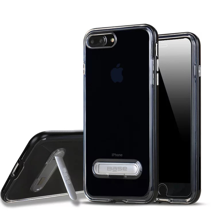Clear case protector with black edges and metal Kickstand for iPhone 7 plus iPhone 8 plus cell phones