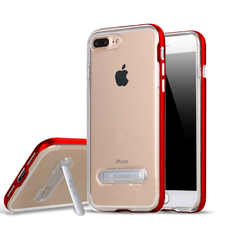 Base DuoHybrid - Reinforced  Protective Case w/ Kickstand for iPhone 7/8 Plus - Clear/Red