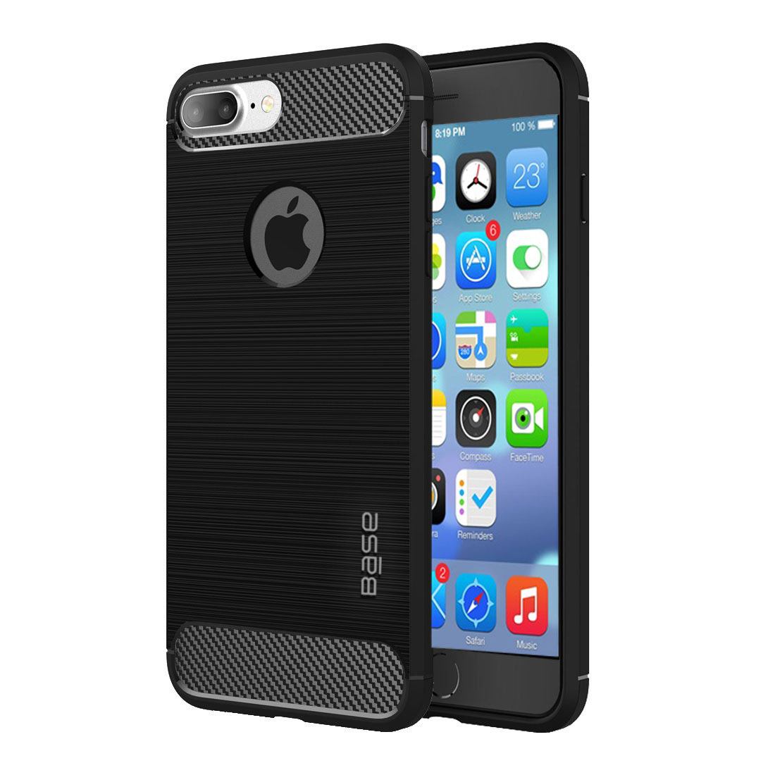 Black sleek brushed-metallic finish Protective Case with carbon-fiber accents for iPhone 7/8 Plus cell phones