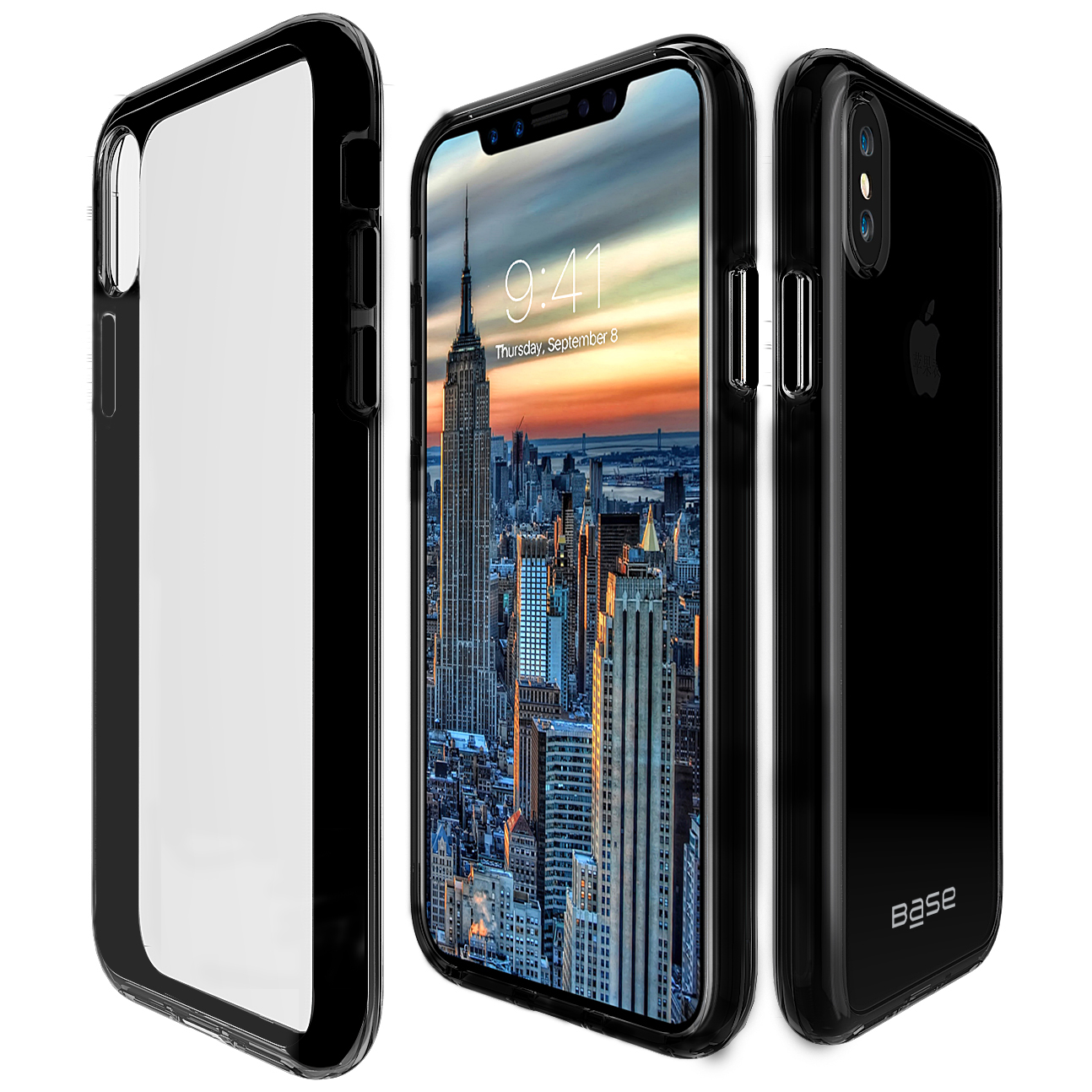 Clear thin case protector with black edges for iPhone X cell phones