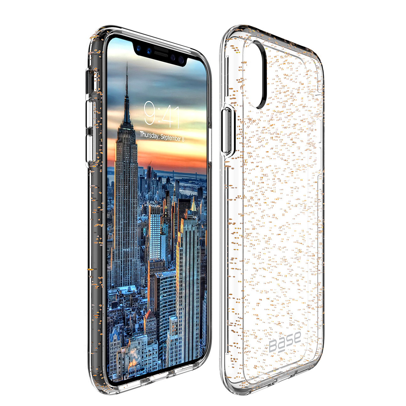 Base Crystal Shield - Reinforced Bumper Protective Case for iPhone X - Gold Glitter
