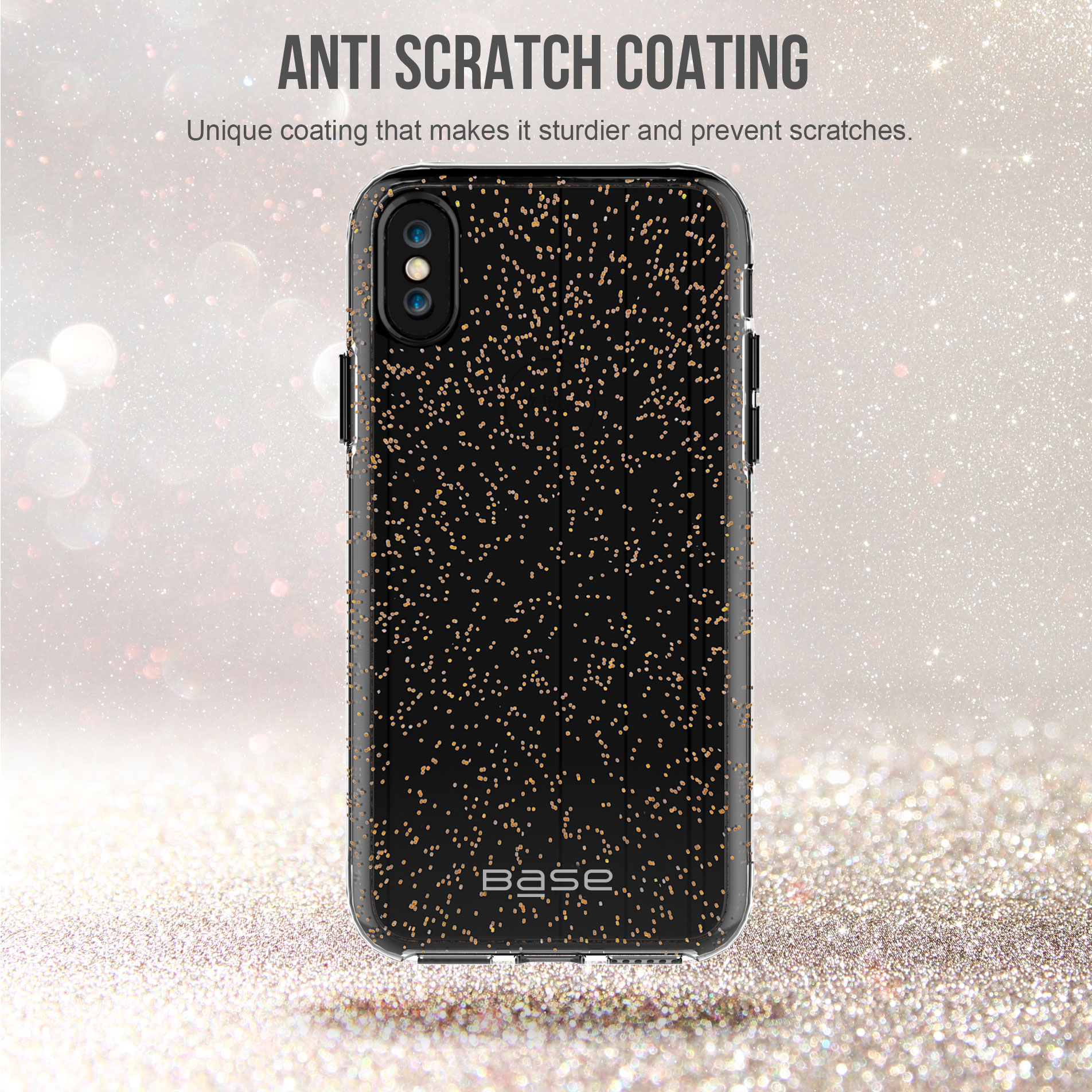 Base Crystal Shield - Reinforced Bumper Protective Case for iPhone X - Gold Glitter