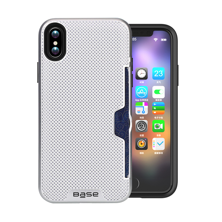 Base DuraFit Stowaway - Dual Layer Protective Credit Card Case for iPhone X - Silver