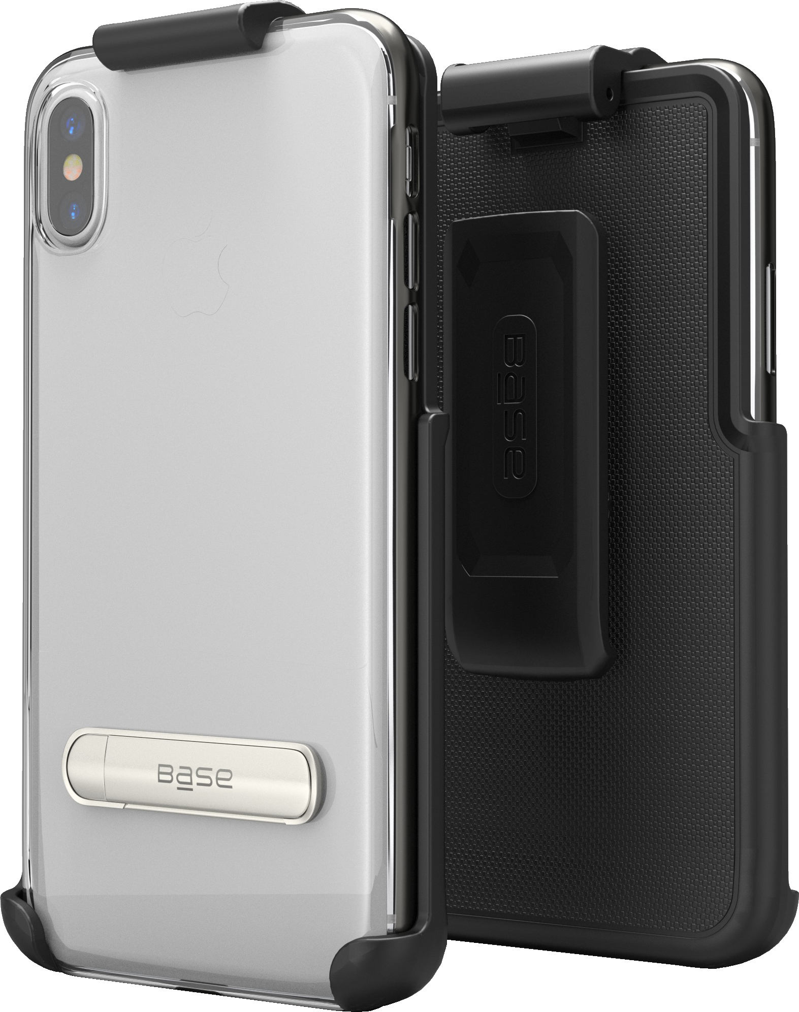 Base DuoHybrid - Reinforced Protective Case w/ Kickstand Holster Combo for iPhone X Max - Black