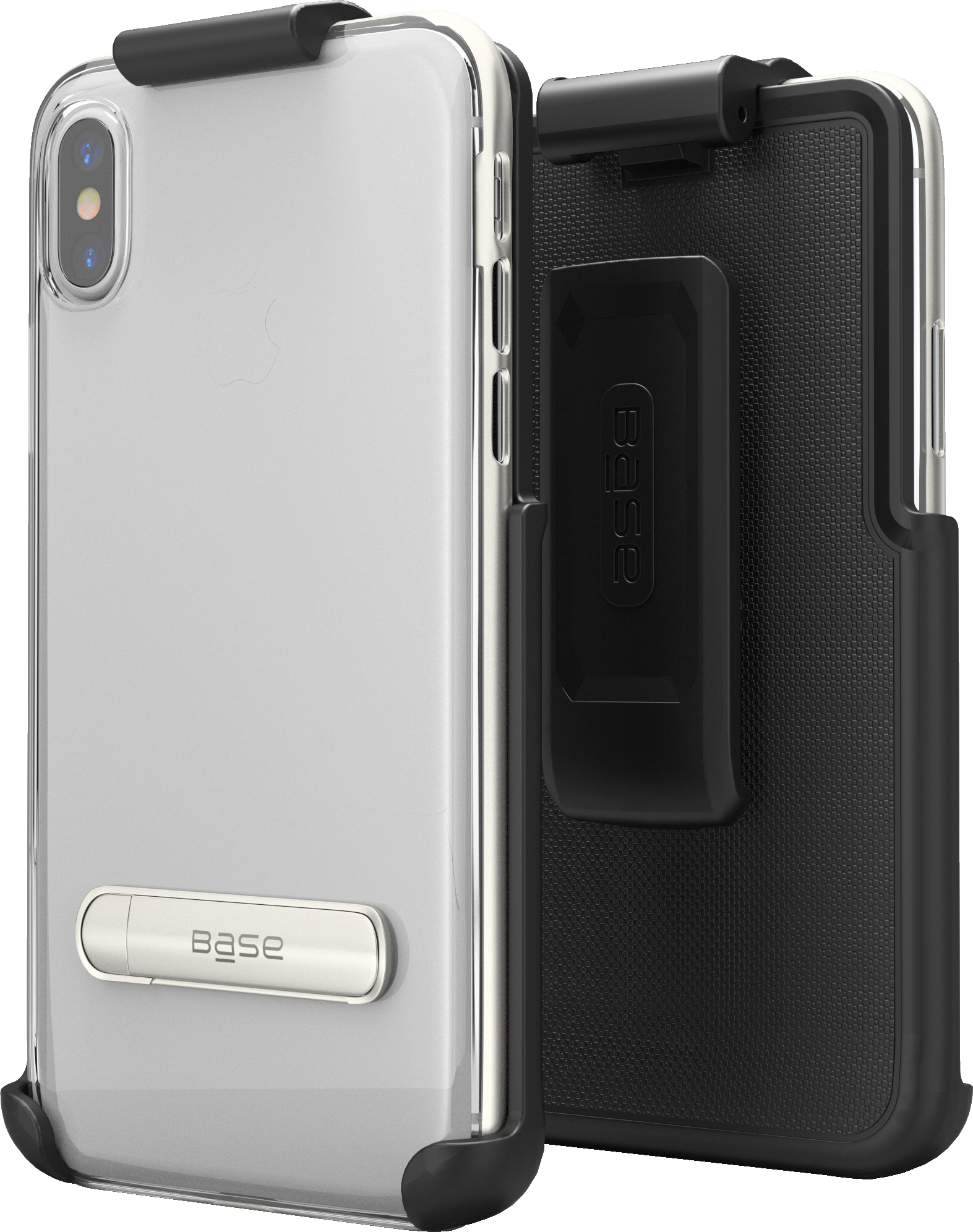 Base DuoHybrid - Reinforced Protective Case w/ Kickstand Holster Combo for iPhone X Max - Silver
