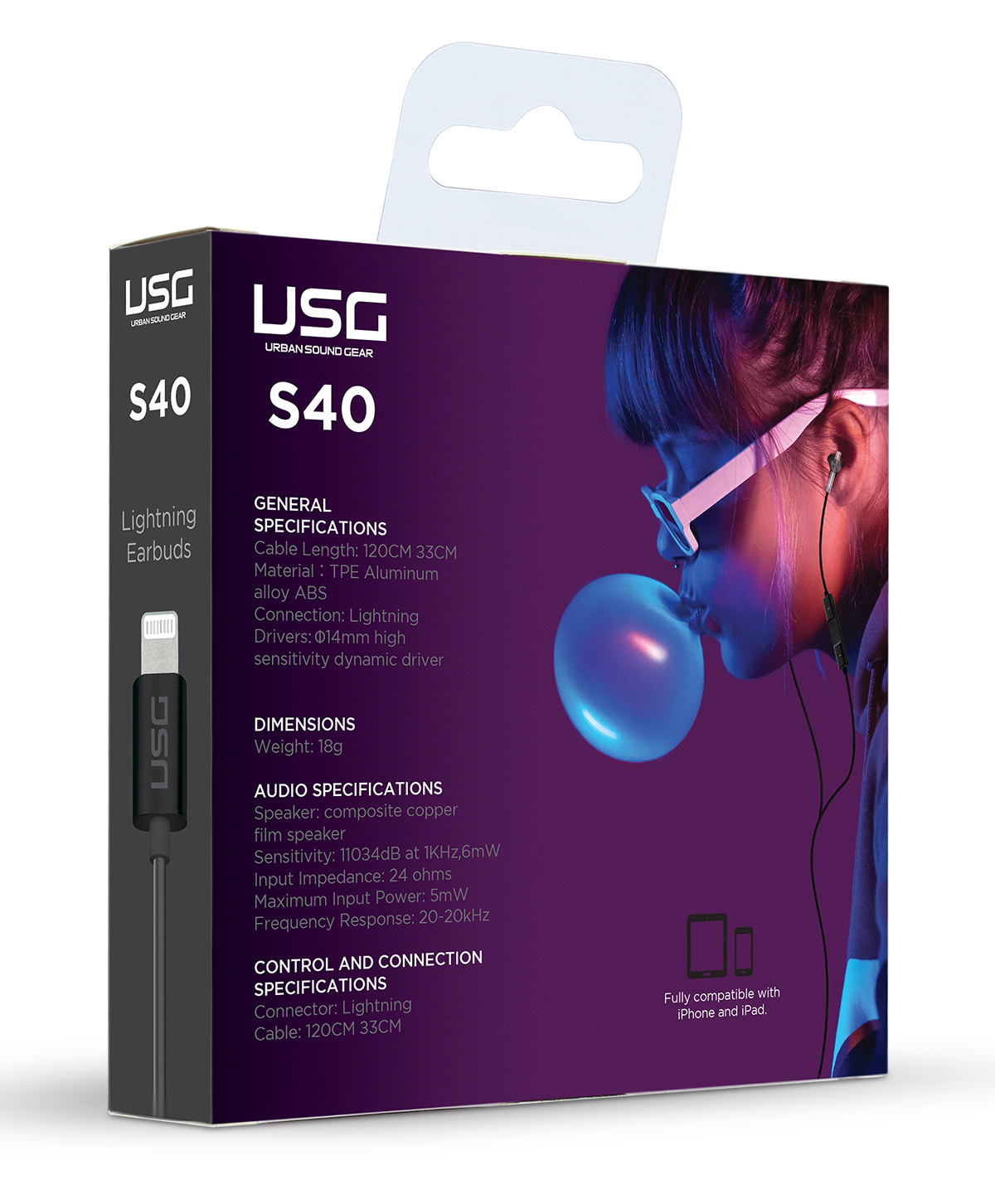 USG Earbuds with Lightning Connector - Black (MFi Certified by Apple)
