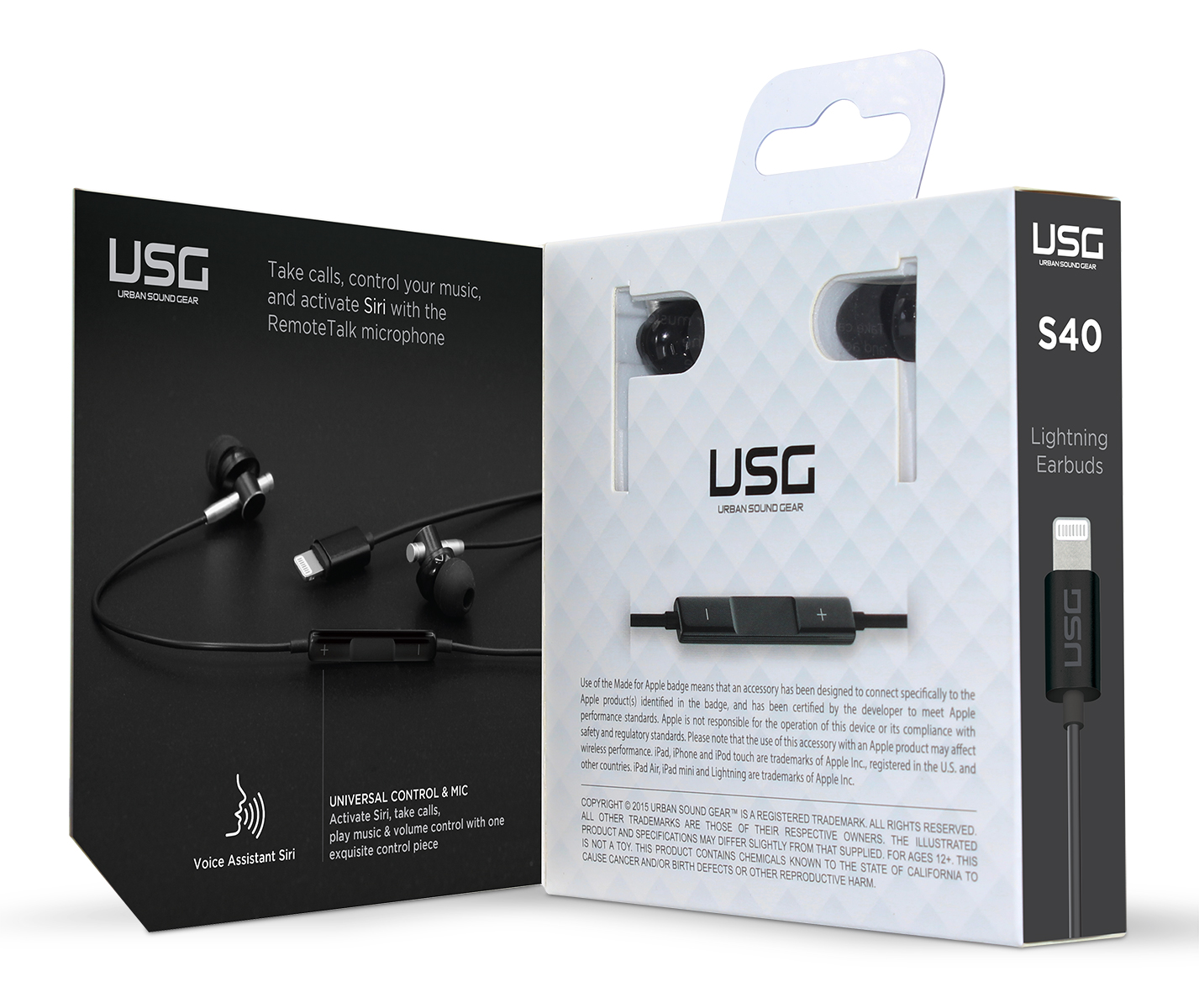 USG Earbuds with Lightning Connector - Black (MFi Certified by Apple)