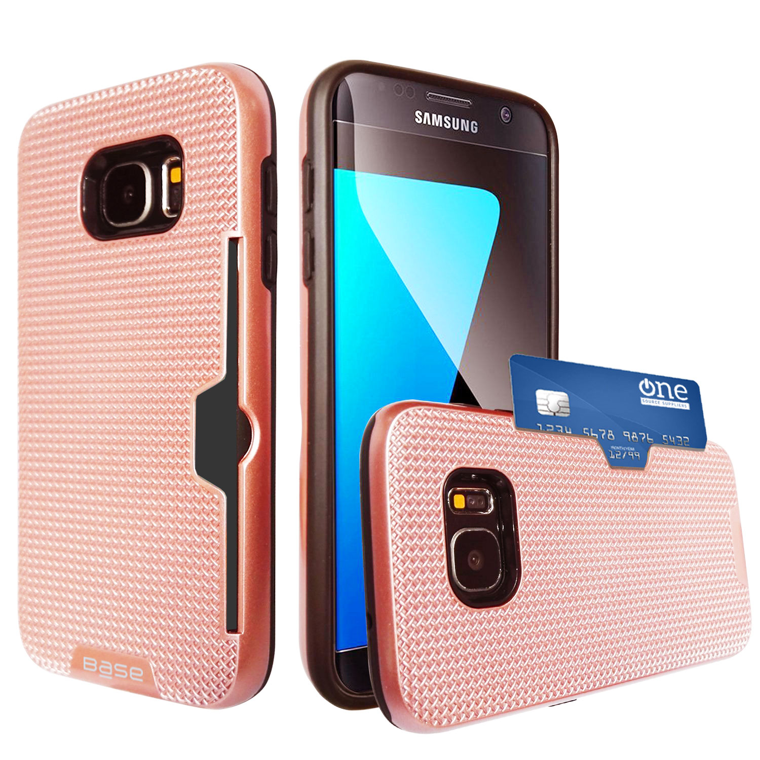 Base DuraFit Stowaway - Dual Layer Protective Credit Card Case for Samsung Galaxy S7 - Rose Gold