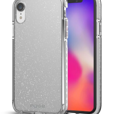 Clear case protector with silver glitter flakes and silver edges For iPhone XR cell phones