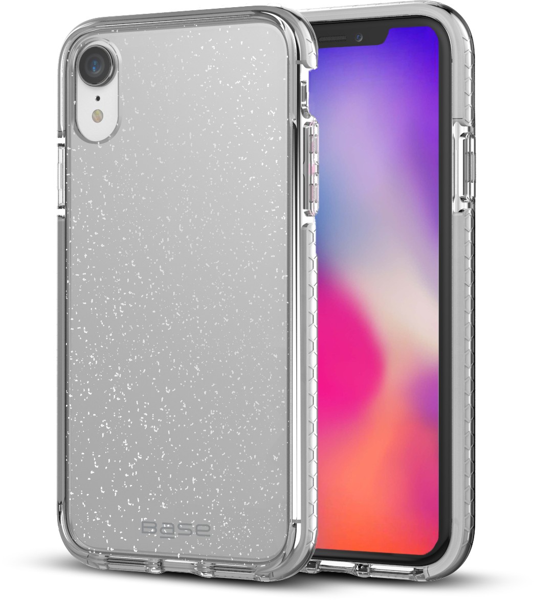 Clear case protector with silver glitter flakes and silver edges For iPhone XR cell phones