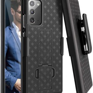 Black two-piece slim profile rubberized protective case with kickstand and strap holder for Samsung Galaxy Note20 Ultra cell phones