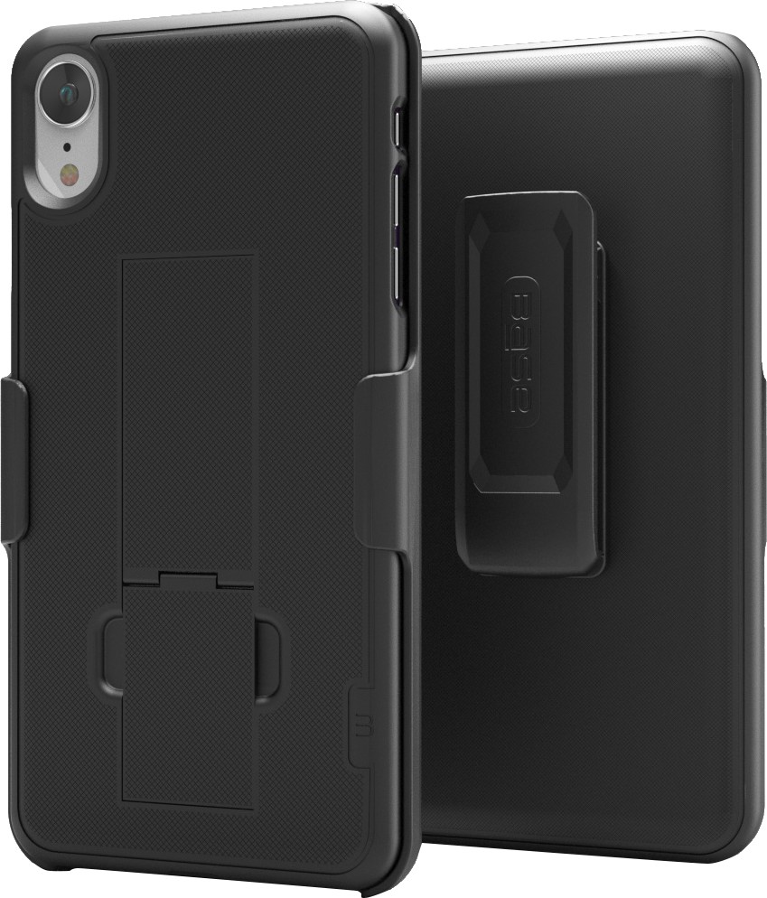 Black two-piece protective case with kickstand for iPhone XR cell phones