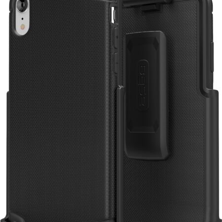 Two-Piece Black Rugged Protective Case with Strap Holder for iPhone XR Cell Phones
