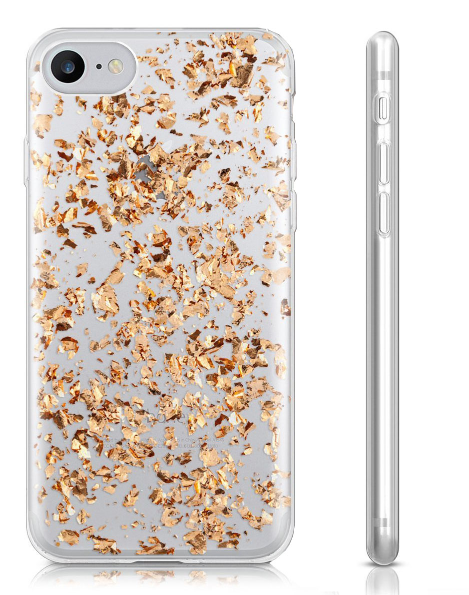 Clear case protector with rose gold glitter for iPhone 7 / 8 / SE2 / SE3 cell phones