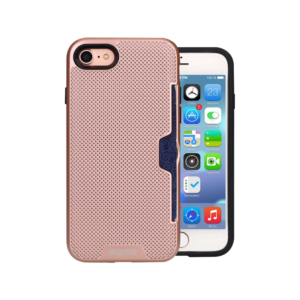 Rose Gold case protector with woven pattern texture with slot to store a credit card or ID for iPhone SE2 iPhone SE3 iPhone7 iPhone8 cell phones
