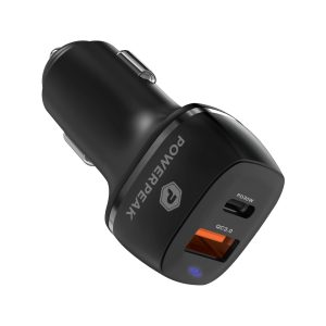 PowerPeak 30W Dual Port Car Charger USB-C to Lightning - Black