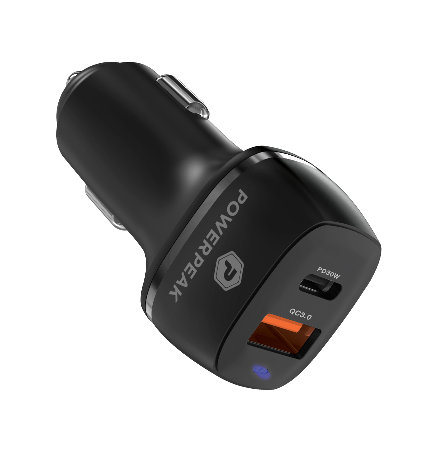 PowerPeak 30W Dual Port Car Charger USB-C to Lightning - Black