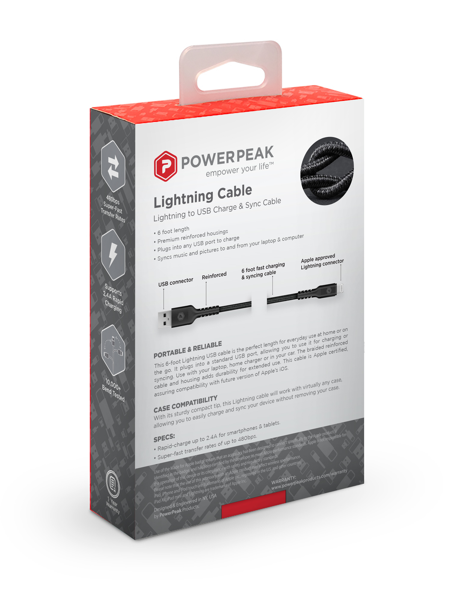 PowerPeak 6ft. Lightning to USB-A Charging Cable - Black