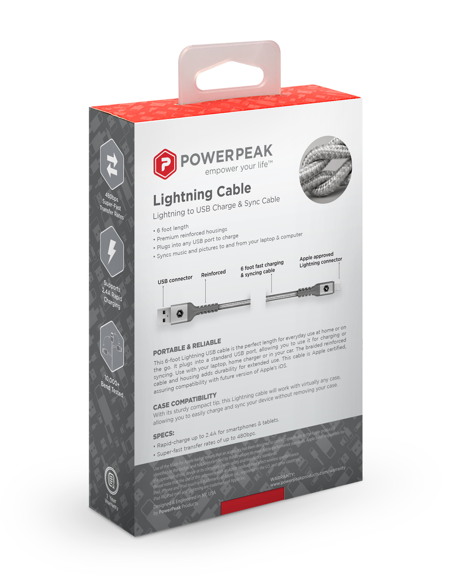 PowerPeak 6ft. Lightning to USB-A Charging Cable - Silver