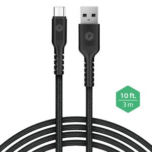 10ft black Braided Nylon Metallic Micro USB cable. Charge and sync cable