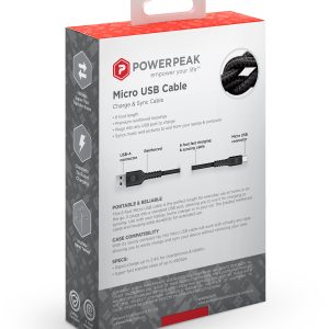 PowerPeak 6ft. Braided Nylon Metallic Micro USB Charging Cable - Black